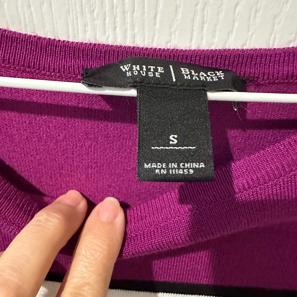White House Black Market White Black and Purple Striped Side Button Knit Top - Picture 4 of 7